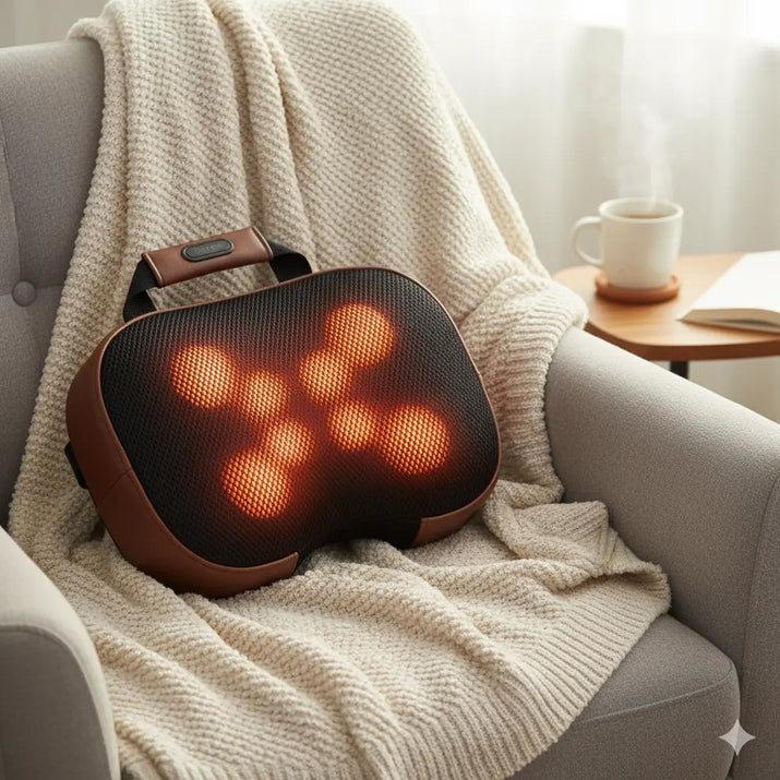 Electric Massage Pillow – Heated Neck & Shoulder Massager with 3D Kneading Rollers and Adjustable Straps Klyra