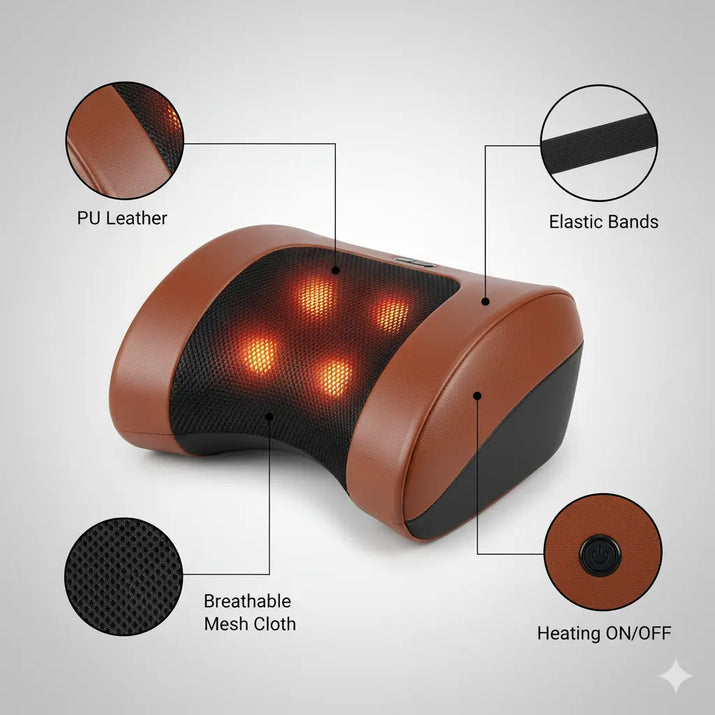 Electric Massage Pillow – Heated Neck & Shoulder Massager with 3D Kneading Rollers and Adjustable Straps Klyra