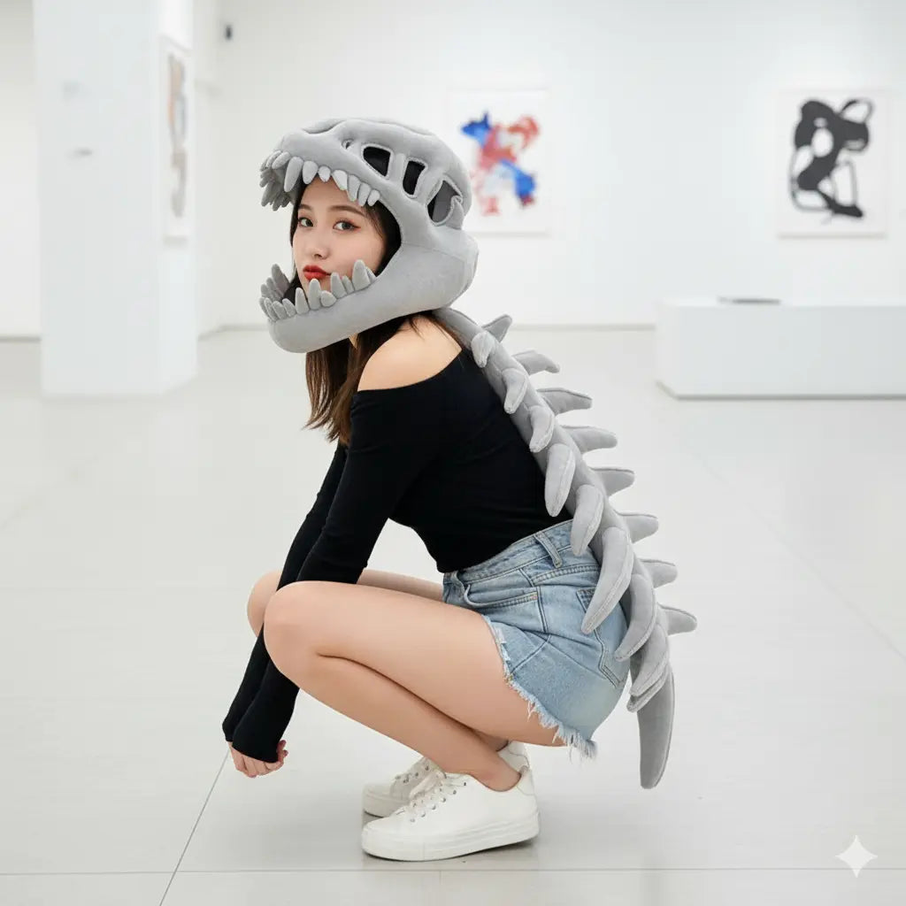 Realistic Dinosaur Skeleton Costume Set – 75/115CM Plush Cosplay Outfit & Funny Headgear Gift for Kids & Adults Klyra