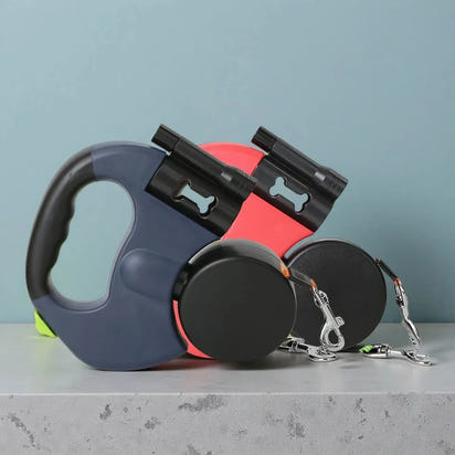 Retractable Dual Dog Leash – LED Light, 360° Swivel, No-Tangle with 3M Reflective Leads & Independent Brakes Klyra